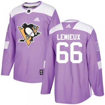 Men's Adidas Pittsburgh Penguins #66 Mario Lemieux Purple Authentic Fights Cancer Stitched NHL