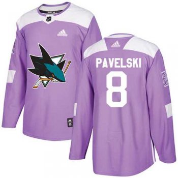 Men's Adidas San Jose Sharks #8 Joe Pavelski Purple Authentic Fights Cancer Stitched NHL