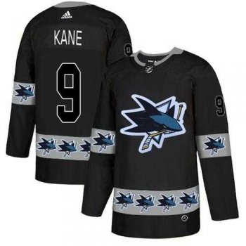 Men's Adidas San Jose Sharks #9 Evander Kane Black Authentic Team Logo Fashion Stitched NHL Jersey