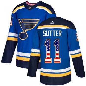 Men's Adidas St. Louis Blues #11 Brian Sutter Blue Home Authentic USA Flag Stitched NHL Jersey