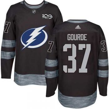 Men's Adidas Tampa Bay Lightning #37 Yanni Gourde Black 1917-2017 100th Anniversary Stitched NHL Jersey