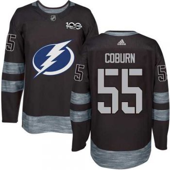 Men's Adidas Tampa Bay Lightning #55 Braydon Coburn Black 1917-2017 100th Anniversary Stitched NHL Jersey