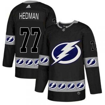 Men's Adidas Tampa Bay Lightning #77 Victor Hedman Black Authentic Team Logo Fashion Stitched NHL Jersey