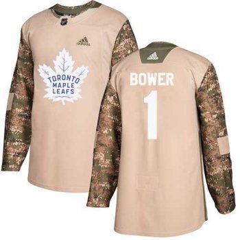 Men's Adidas Toronto Maple Leafs #1 Johnny Bower Camo Authentic 2017 Veterans Day Stitched NHL Jersey