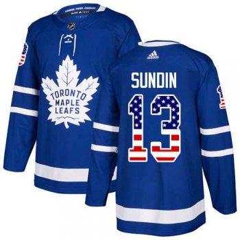 Men's Adidas Toronto Maple Leafs #13 Mats Sundin Blue Home Authentic USA Flag Stitched NHL Jersey