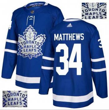 Men's Adidas Toronto Maple Leafs #34 Auston Matthews Blue Home Authentic Fashion Gold Stitched NHL