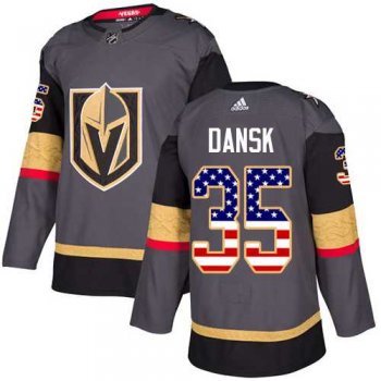 Men's Adidas Vegas Golden Knights #35 Oscar Dansk Grey Home Authentic USA Flag Stitched NHL Jersey