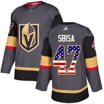 Men's Adidas Vegas Golden Knights #47 Luca Sbisa Grey Home Authentic USA Flag Stitched NHL Jersey