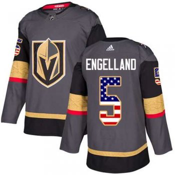 Men's Adidas Vegas Golden Knights #5 Deryk Engelland Grey Home Authentic USA Flag Stitched NHL Jersey