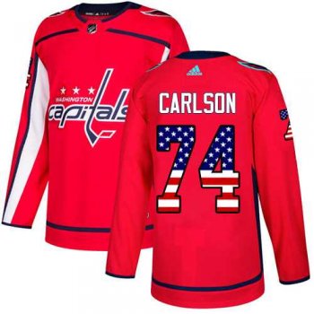 Men's Adidas Washington Capitals #74 John Carlson Red Home Authentic USA Flag Stitched NHL Jersey