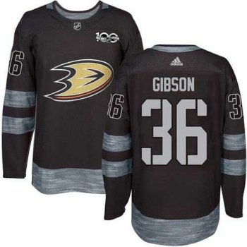 Men's Anaheim Ducks #36 John Gibson Black 1917-2017 100th Anniversary Stitched NHL Jersey