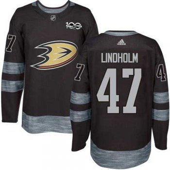 Men's Anaheim Ducks #47 Hampus Lindholm Black 1917-2017 100th Anniversary Stitched NHL Jersey