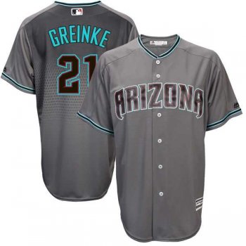 Men's Arizona Diamondbacks #21 Zack Greinke Majestic Gray Turquoise 2017 Cool Base Jersey