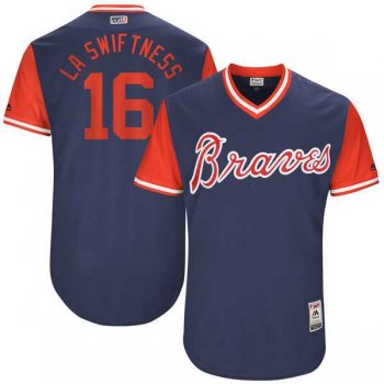 Men's Atlanta Braves #16 Lane Adams LA Swiftness Majestic Navy 2017 Little League World Series Players Weekend Jersey