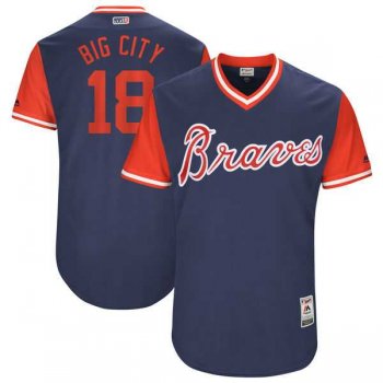 Men's Atlanta Braves #18 Matt Adams Big City Majestic Navy 2017 Little League World Series Players Weekend Jersey