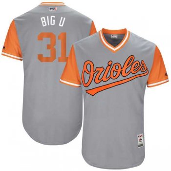 Men's Baltimore Orioles #31 Ubaldo Jimenez Big U Majestic Gray 2017 Little League World Series Players Weekend Jersey