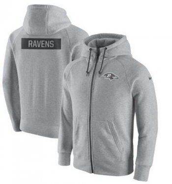 Men's Baltimore Ravens Nike Ash Gridiron Gray 2.0 Full-Zip Hoodie