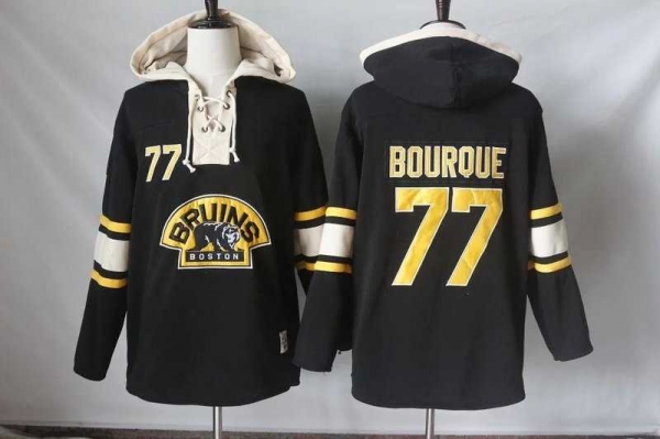 Men's Boston Bruins #77 Ray Bourque Black Sawyer Hooded Sweatshirt Stitched NHL Jersey