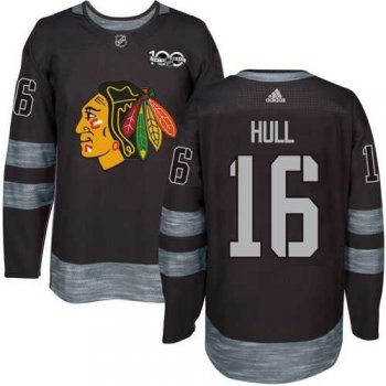 Men's Chicago Blackhawks #16 Bobby Hull Black 1917-2017 100th Anniversary Stitched NHL Jersey