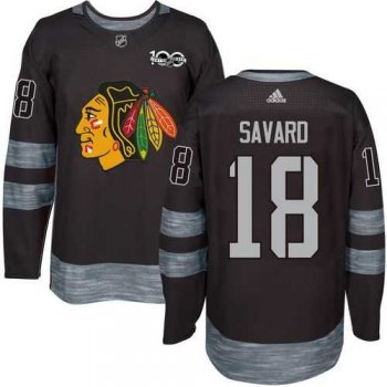 Men's Chicago Blackhawks #18 Denis Savard Black 1917-2017 100th Anniversary Stitched NHL Jersey