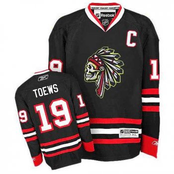 Men's Chicago Blackhawks #19 Jonathan Toews Reebok Premier Black Skull Ice Hockey Jersey