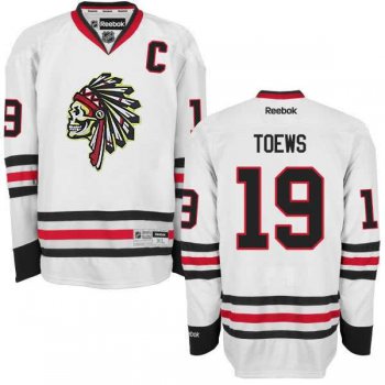 Men's Chicago Blackhawks #19 Jonathan Toews Reebok Premier White Skull Ice Hockey Jersey