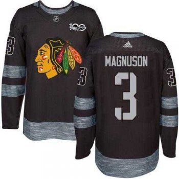 Men's Chicago Blackhawks #3 Keith Magnuson Black 1917-2017 100th Anniversary Stitched NHL Jersey