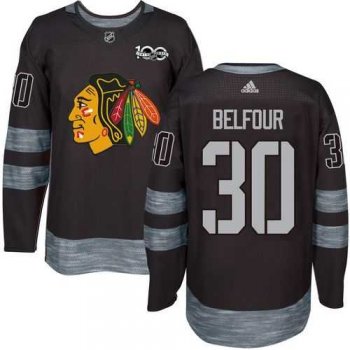 Men's Chicago Blackhawks #30 ED Belfour Black 1917-2017 100th Anniversary Stitched NHL Jersey