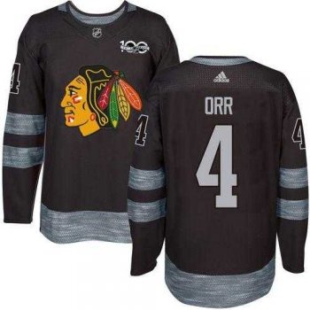 Men's Chicago Blackhawks #4 Bobby Orr Black 1917-2017 100th Anniversary Stitched NHL Jersey