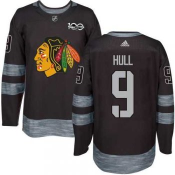 Men's Chicago Blackhawks #9 Bobby Hull Black 1917-2017 100th Anniversary Stitched NHL Jersey