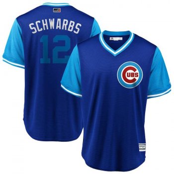 Men's Chicago Cubs #12 Kyle Schwarber Schwarbs Majestic Royal Light Blue 2018 Players' Weekend Cool Base Jersey