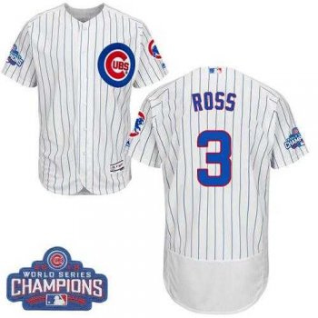 Men's Chicago Cubs #3 David Ross White(Blue Strip) Flexbase Authentic Collection 2016 World Series Champions Stitched Baseball Jersey