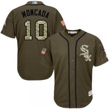 Men's Chicago White Sox #10 Yoan Moncada Green Salute to Service Stitched MLB