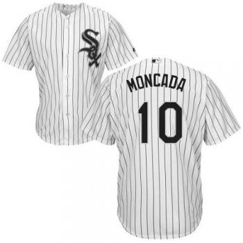 Men's Chicago White Sox #10 Yoan Moncada White(Black Strip) New Cool Base Stitched MLB