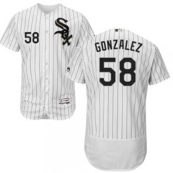 Men's Chicago White Sox #58 Miguel Gonzalez White(Black Strip) Flexbase Authentic Collection Stitched MLBs