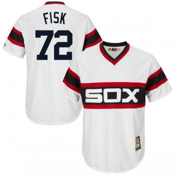 Men's Chicago White Sox #72 Carlton Fisk Majestic White Throwback Cool Base Cooperstown Collection Jersey