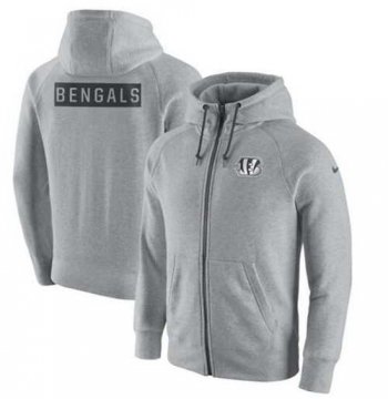 Men's Cincinnati Bengals Nike Ash Gridiron Gray 2.0 Full-Zip Hoodie