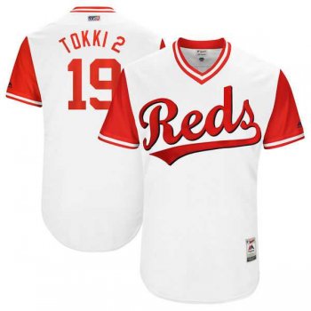 Men's Cincinnati Reds #19 Joey Votto Tokki 2 Majestic White 2017 Little League World Series Players Weekend Jersey