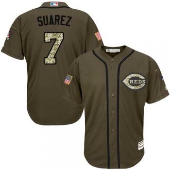 Men's Cincinnati Reds #7 Eugenio Suarez Green Salute to Service Stitched MLB