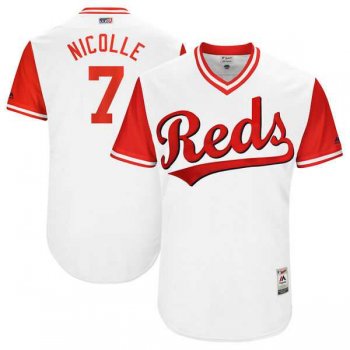 Men's Cincinnati Reds #7 Eugenio Suarez Nicolle Majestic White 2017 Little League World Series Players Weekend Jersey