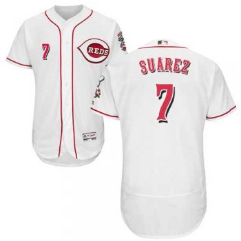 Men's Cincinnati Reds #7 Eugenio Suarez White Flexbase Authentic Collection Stitched MLB