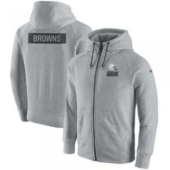 Men's Cleveland Browns Nike Ash Gridiron Gray 2.0 Full-Zip Hoodie