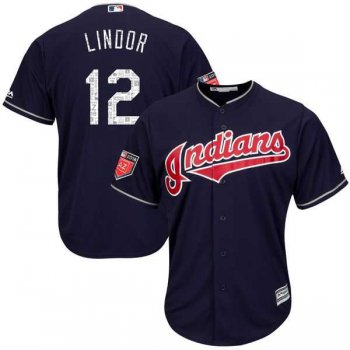 Men's Cleveland Indians #12 Francisco Lindor Majestic Navy 2018 Spring Training Cool Base Player Jersey