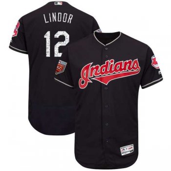 Men's Cleveland Indians #12 Francisco Lindor Majestic Navy 2018 Spring Training Flex Base Player Jersey