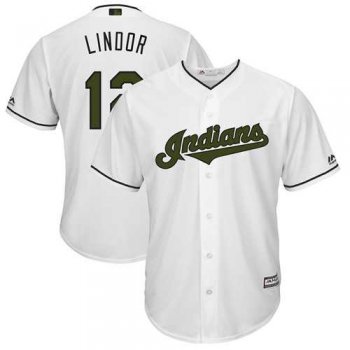 Men's Cleveland Indians #12 Francisco Lindor White New Cool Base 2018 Memorial Day Stitched MLB Jersey