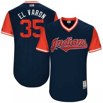 Men's Cleveland Indians #35 Abraham Almonte El Varon Majestic Navy 2017 Little League World Series Players Weekend Jersey