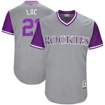 Men's Colorado Rockies #21 Jonathan Lucroy Luc Majestic Gray 2017 Little League World Series Players Weekend Jersey