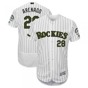 Men's Colorado Rockies #28 Nolan Arenado White Strip Flexbase Authentic Collection 2018 Memorial Day Stitched MLB Jersey