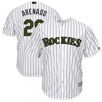 Men's Colorado Rockies #28 Nolan Arenado White Strip New Cool Base 2018 Memorial Day Stitched MLB Jersey