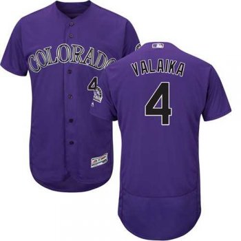 Men's Colorado Rockies #4 Pat Valaika Purple Flexbase Authentic Collection Stitched MLB